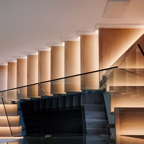 Wooden stairs with illumination in Limassol, Cyprus